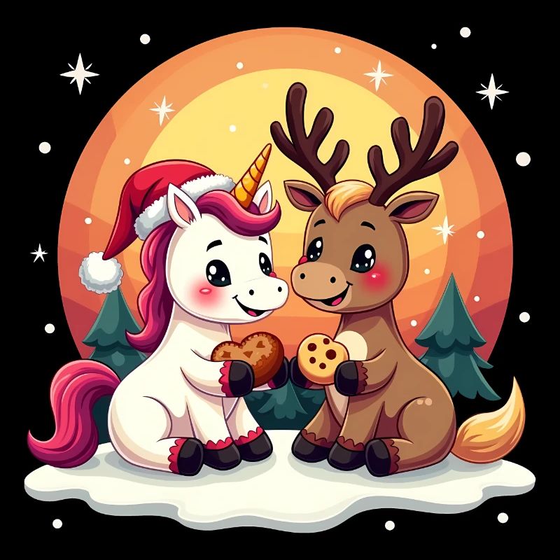 Einhorn & Rentier mit Schneeflocken Geschenk