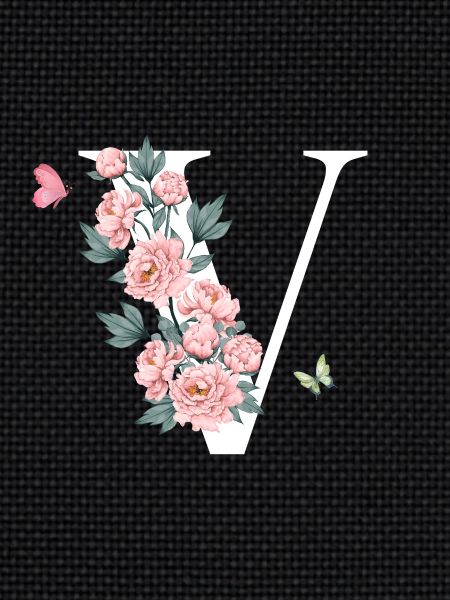 Lettre v fleurs rose
