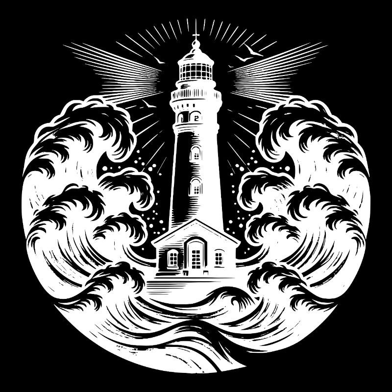 Phare côtier rougeoyant dans de fortes vagues