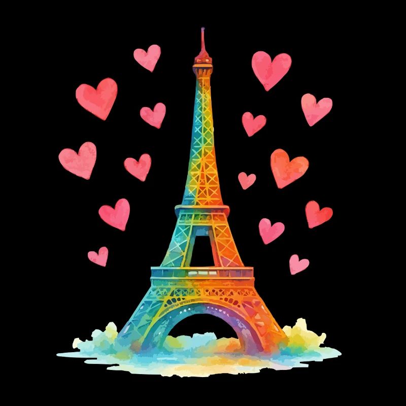 Tour Eiffel Paris Aquarelle Coeurs