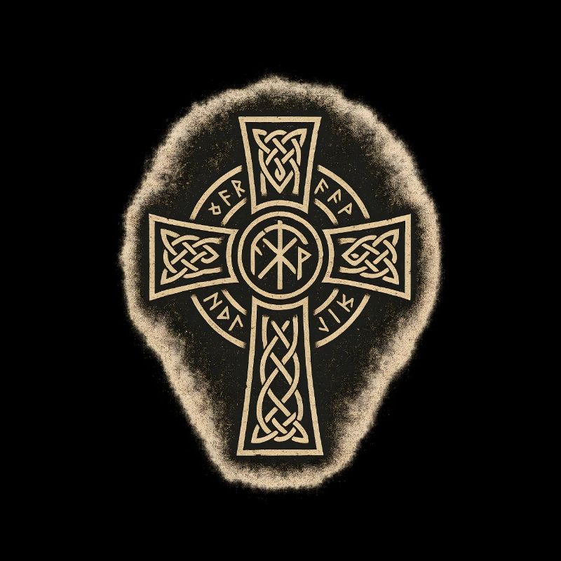 Celtic Cross with Runes and Knot Pattern