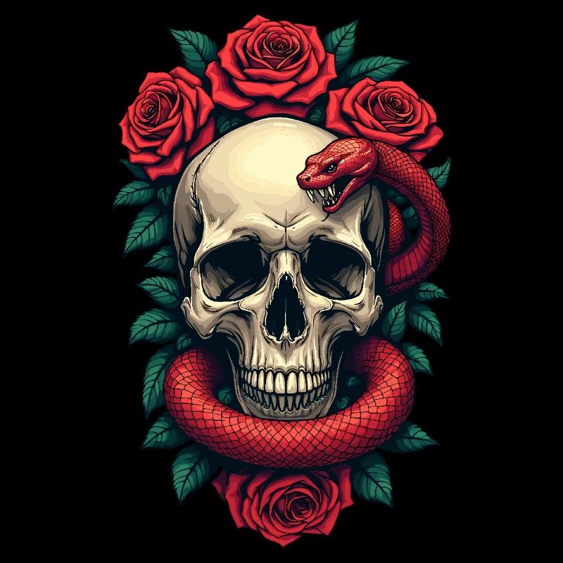 Skull Roses and Snake