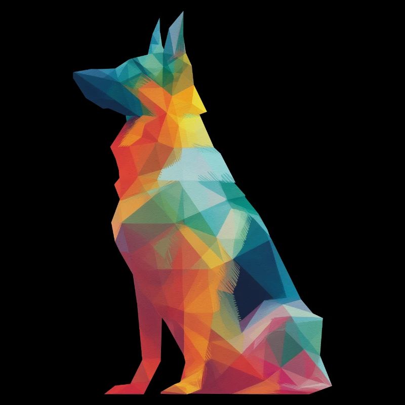 Deutscher Schäferhund Low Poly Art Desing Bunt