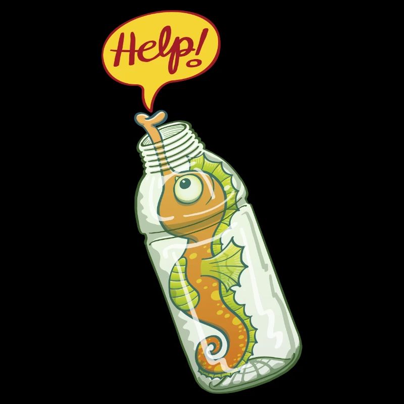 Seahorse trapped in plastic bottle asking for help