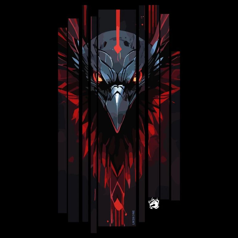 Cyborg corbeau kanji rouge
