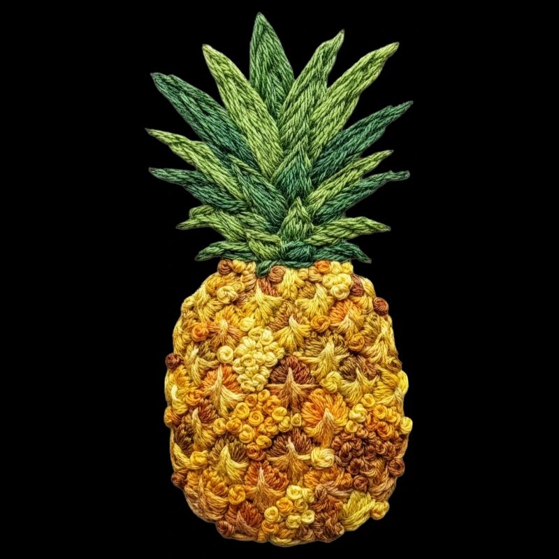 Embroidered pineapple tropical fruit design (printed)