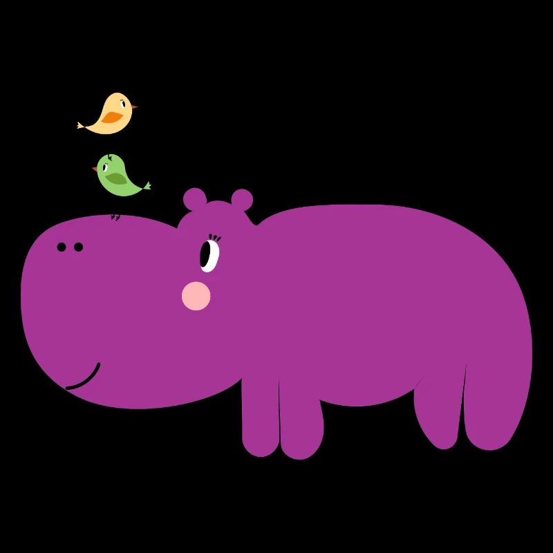 Nilpferd mit Vogelbande auf der Nase - niedlich