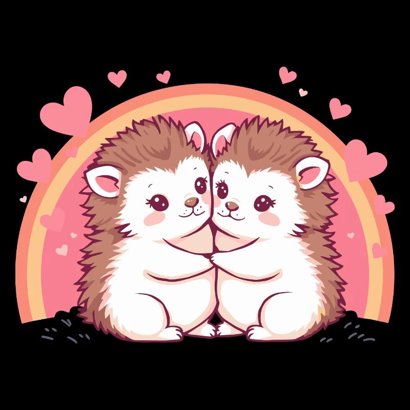 Hérissons amoureux - Conception de câlin mignon