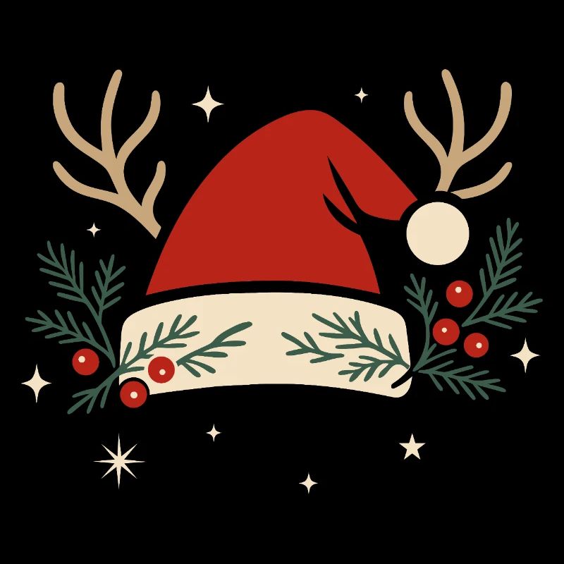 Weihnachtsmütze mit Geweih und Tannenzweigen