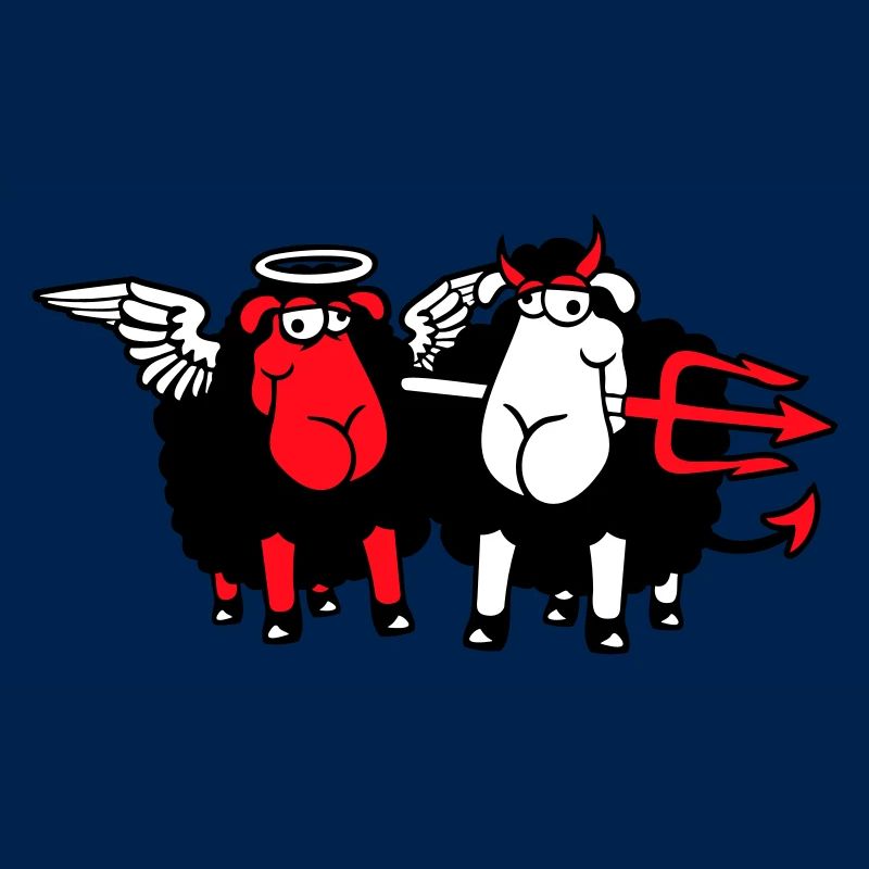 2 Sheep Angel Devil Satan Hell Evil Heaven Good
