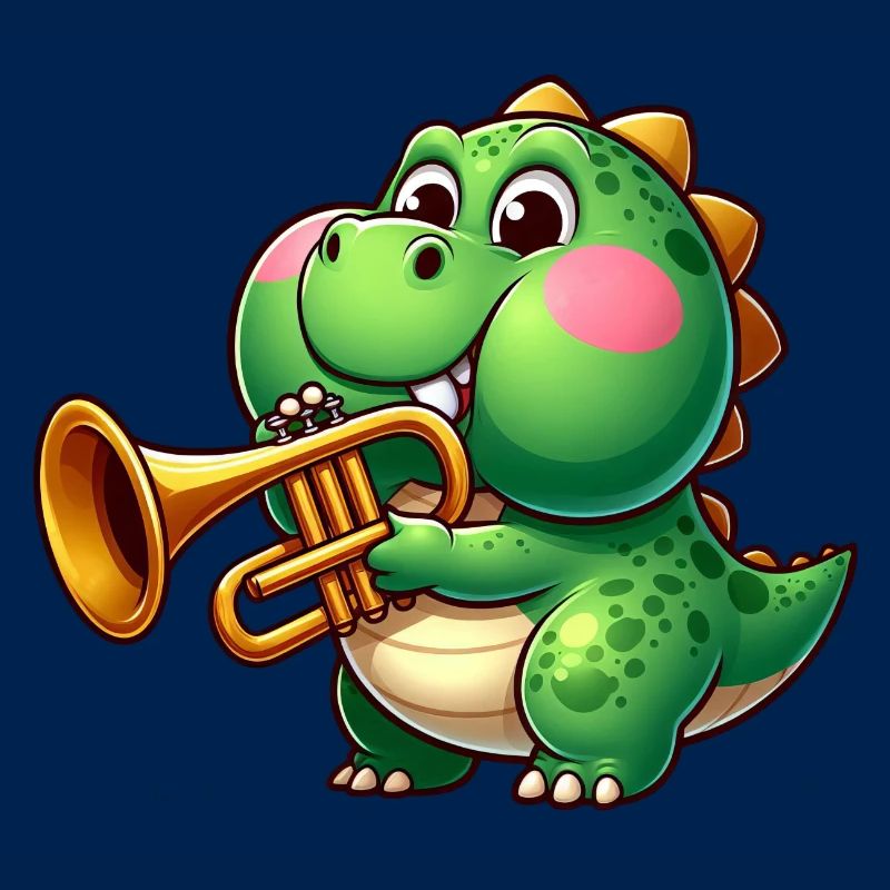 Dicker Trex mit Trompete Cartoon Dinosaurier Musik