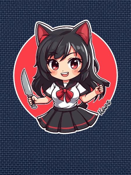 Chibi Cartoon Schulmädchen mit Küchenmesser
