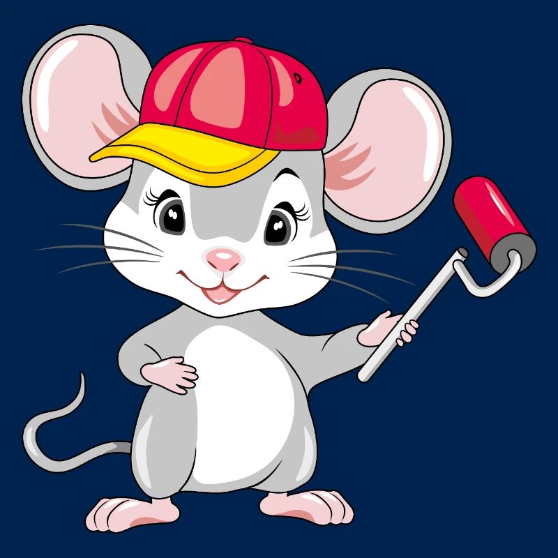 Smiling mouse with a paint roller in his hand