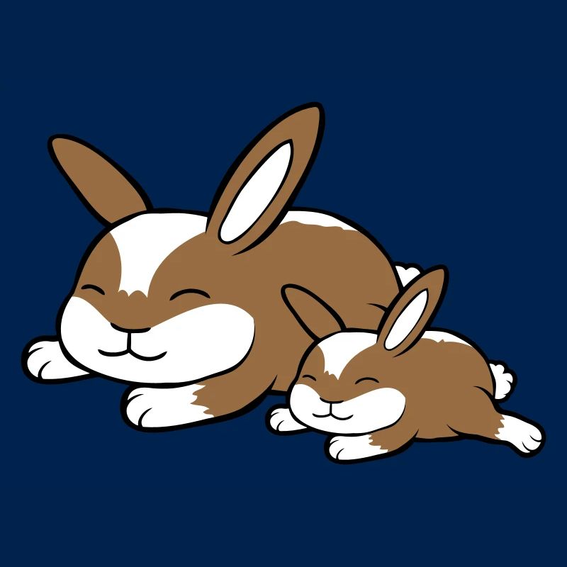 2 lapins dormant papa maman enfant mère couché fatigué