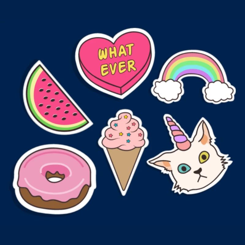 Emojis - Chat, Arc-en-ciel, Pastèque, crème glacée