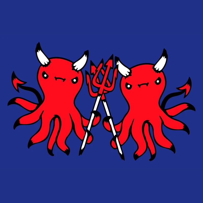 2 Octopus Devil Hell Team Friends Satan Evil Cute