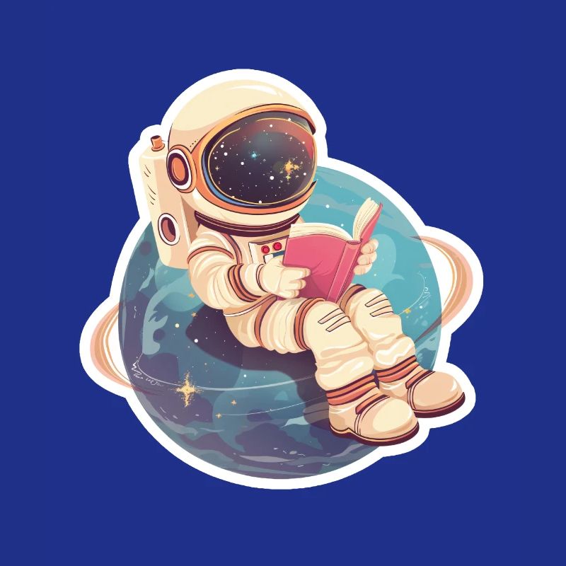 Astronaute mignon lisant un livre dans l’espace