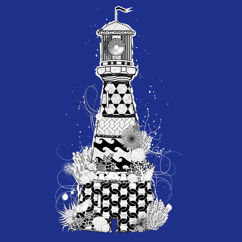 Detailed lighthouse with shells and corals