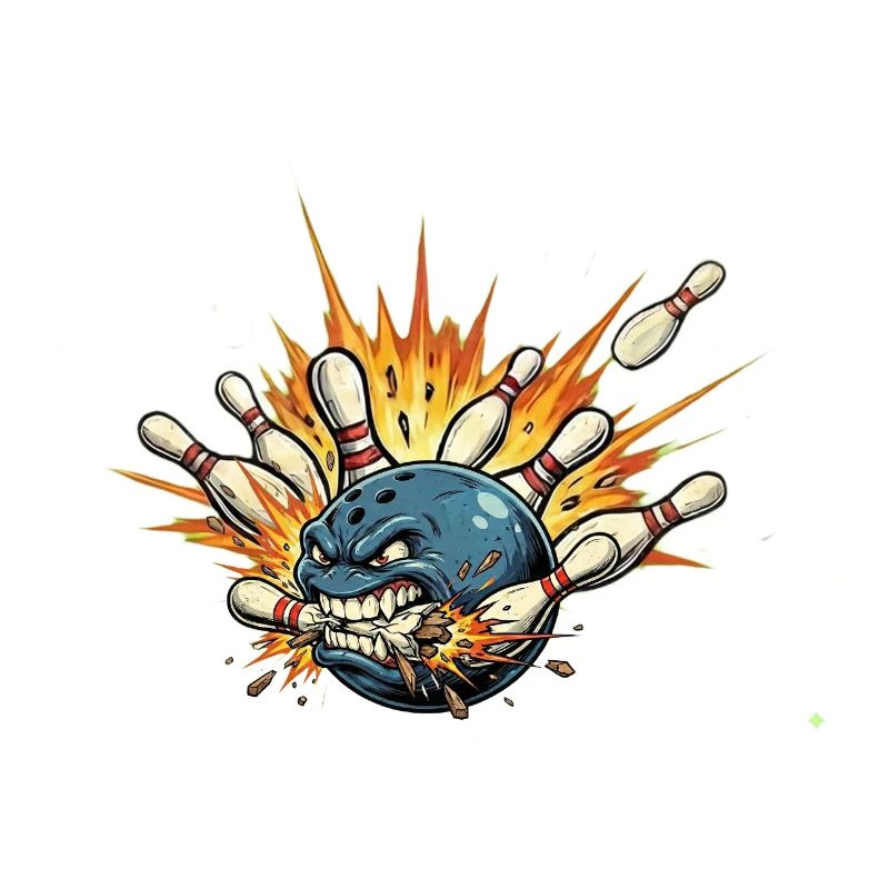 Wütender Bowlingball trifft Pins - Kegelshirt