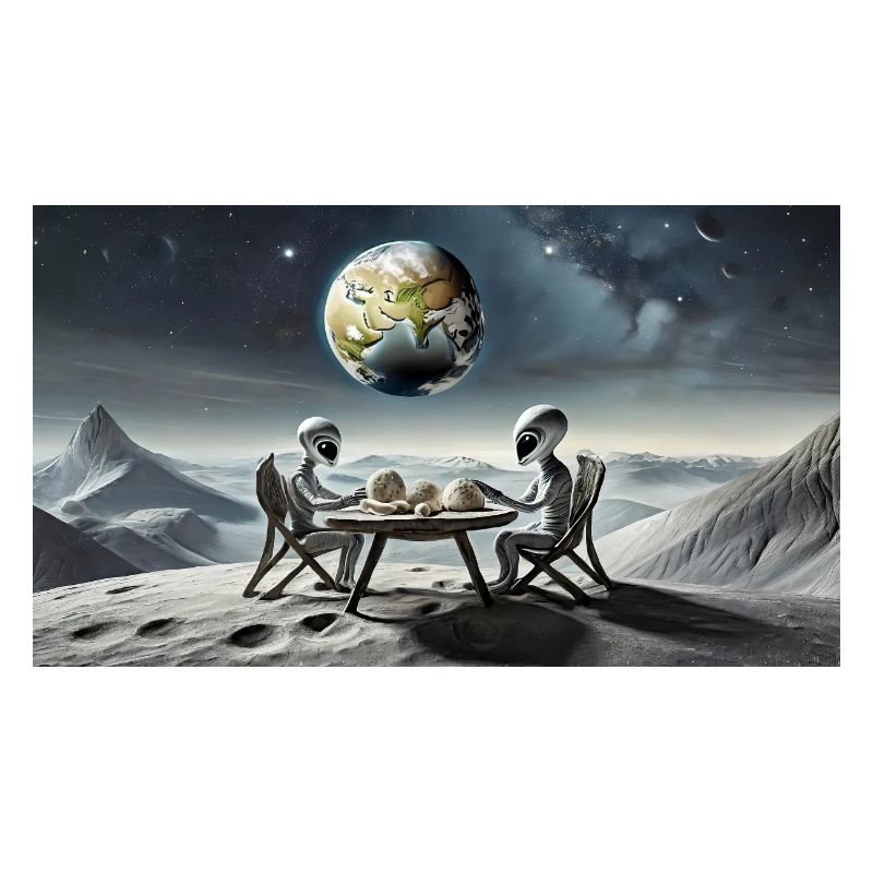 extraterrestre gris à la surface de la lune – dîner