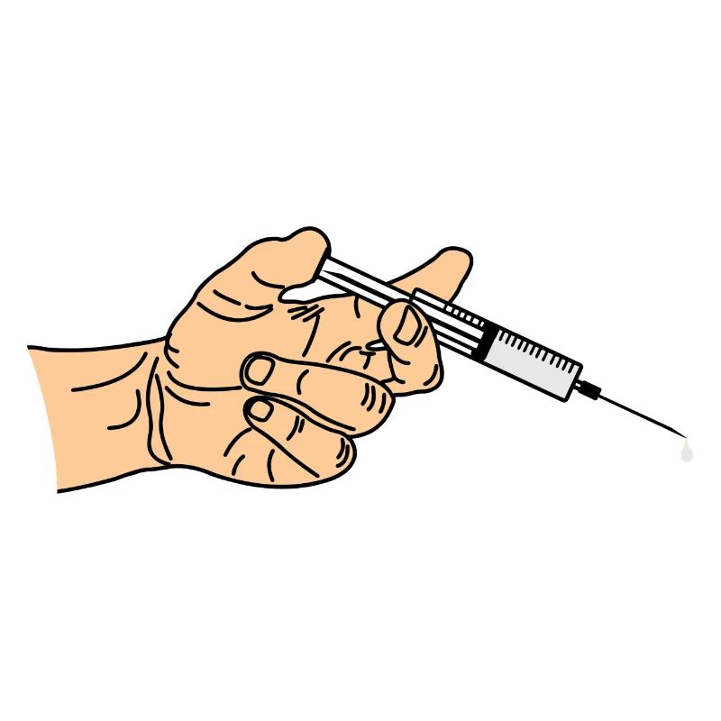 Seringue avec goutte à goutte sortant dans la main