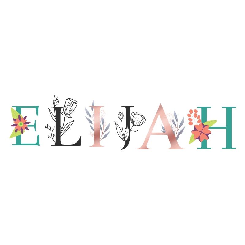 Art du nom d’ELIJAH avec des fleurs brodées