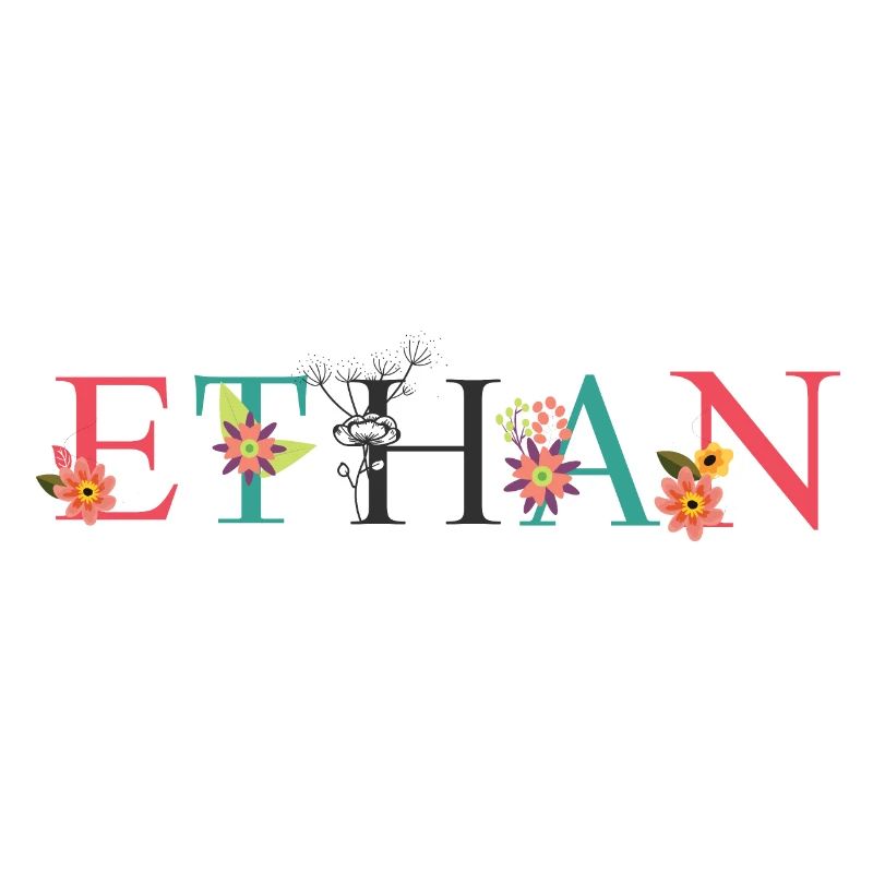 ETHAN Name Art avec des fleurs brodées