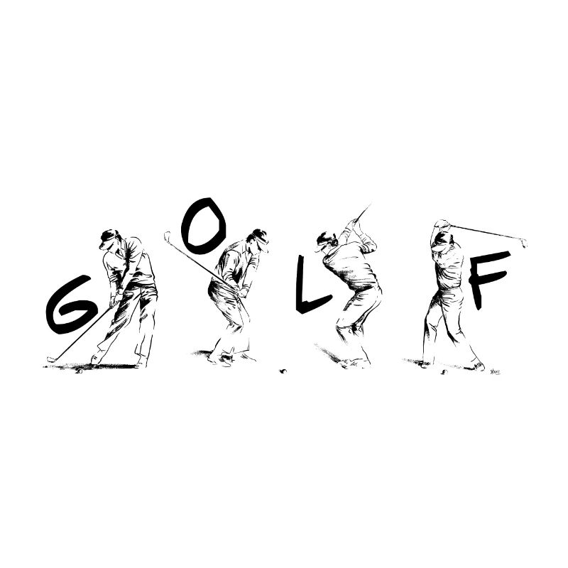 4 joueurs de golf et le mot golf