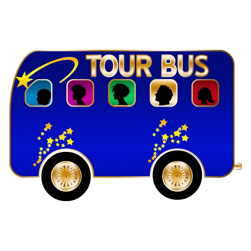 Silhouette d’autobus touristique éclatée sur bleu
