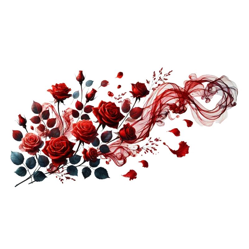 Red roses with an elegant smoke loop