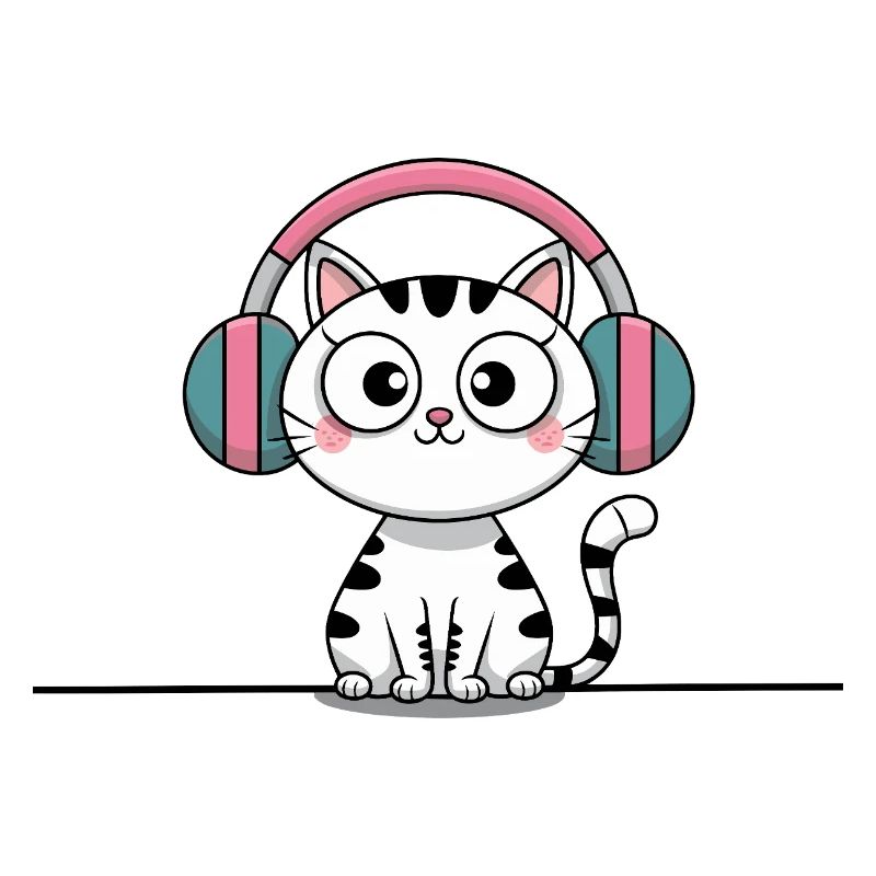 Chat mignon avec des écouteurs Doodle