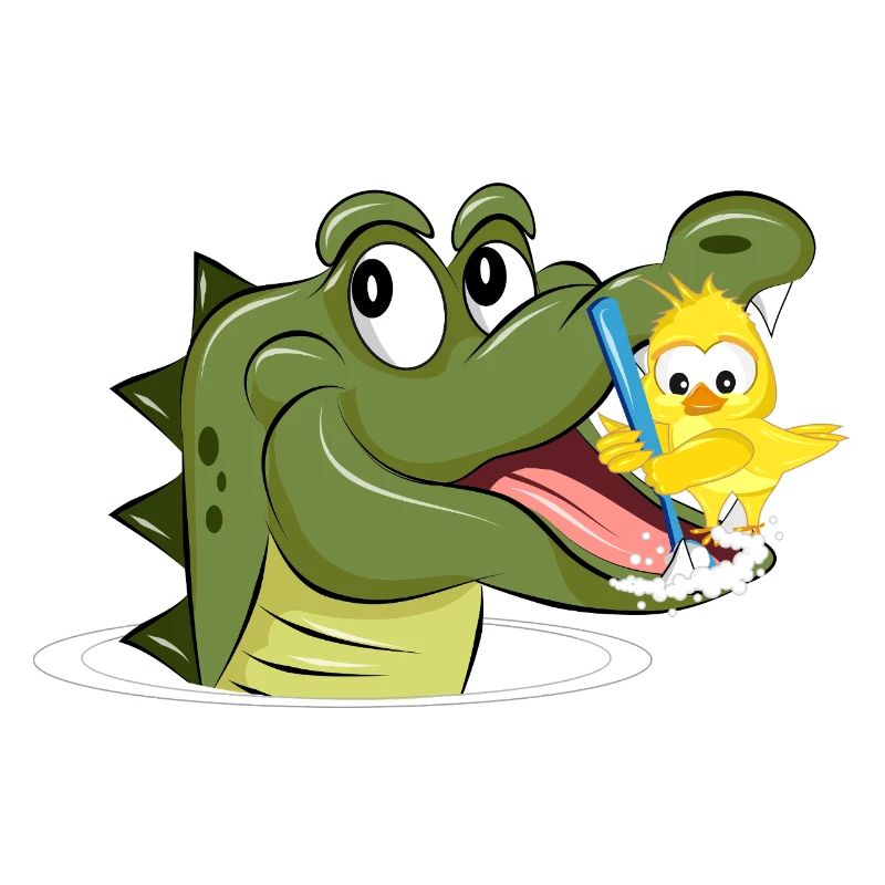 Crocodile and bird brushing their teeth – funny animals