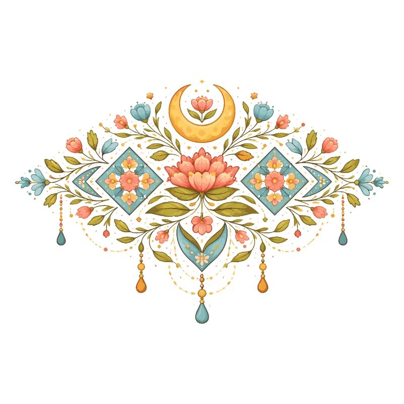 Spring ornament with flowers and moon