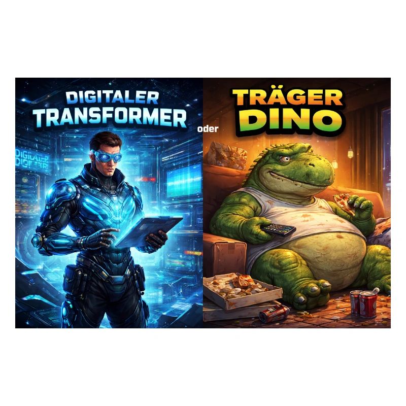 Digitaler Tech-Kämpfer oder träger Dino