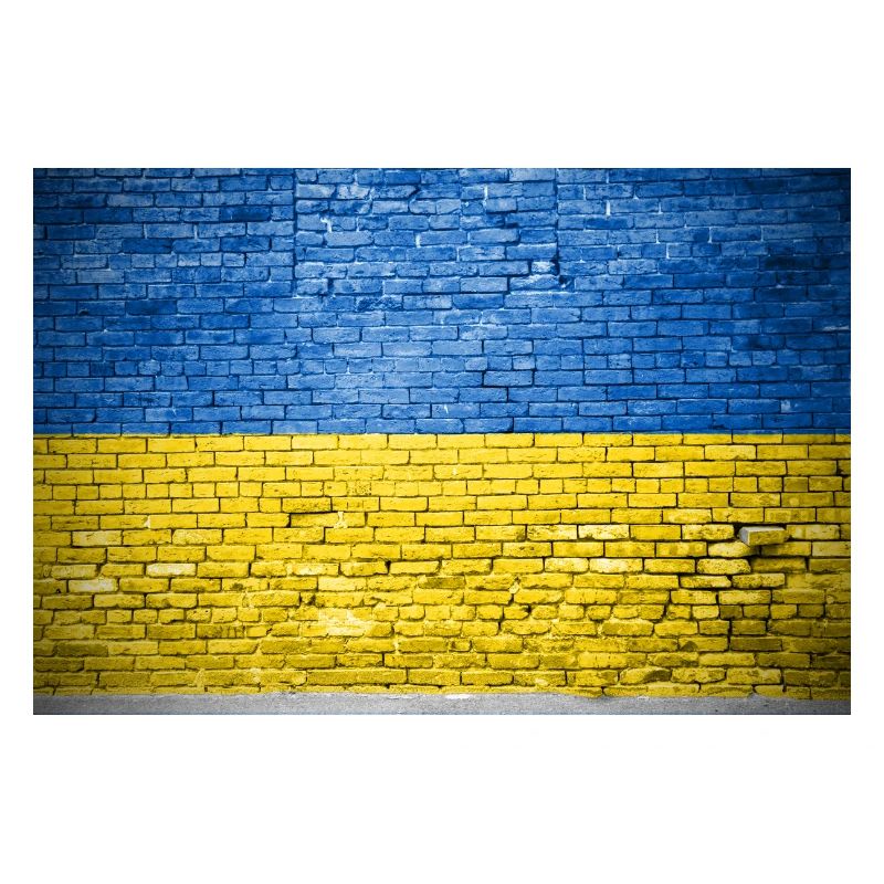 Affiche de graffiti drapeau Ukraine mur de briques