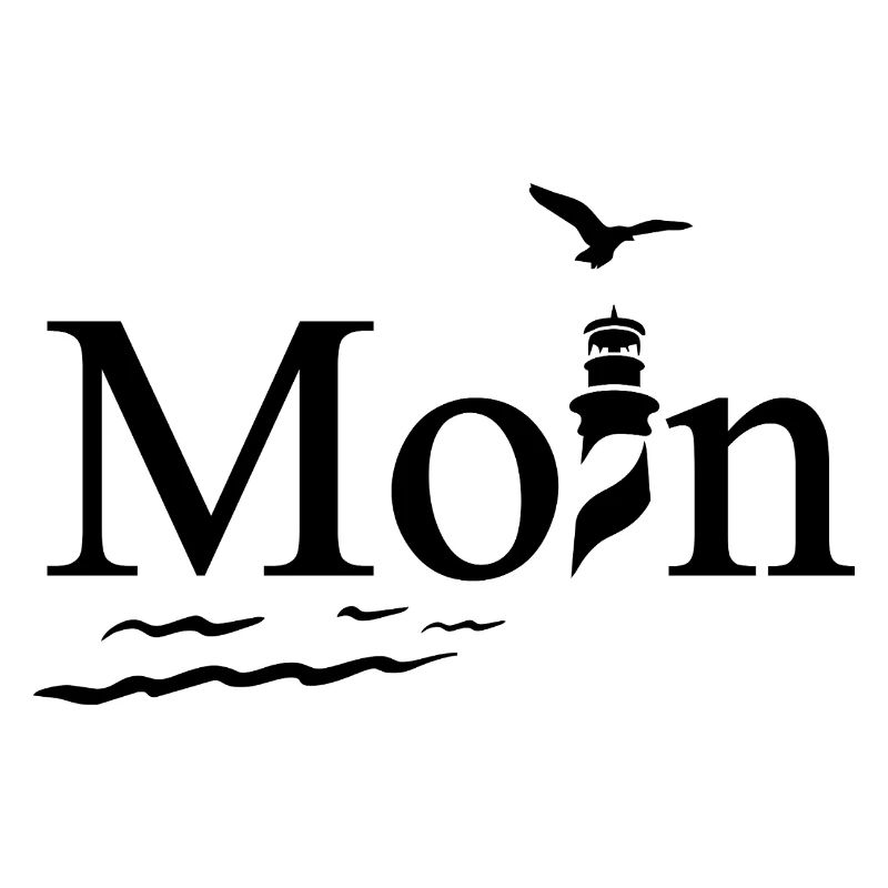 Maritimes Moin Design mit Möwe und Leuchtturm