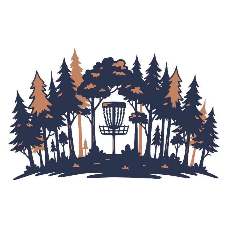 Scène de disc golf Silhouette du panier forestier