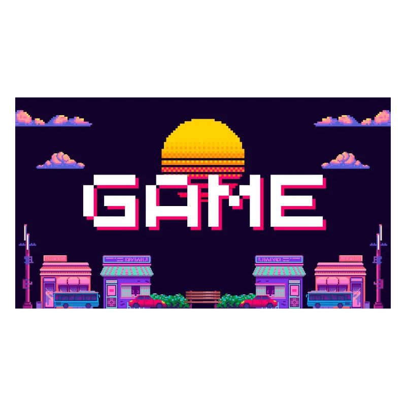 Retro Pixel Game Sunset Design