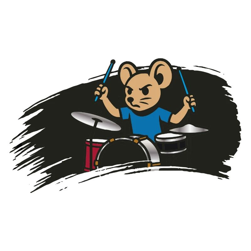 Drumming Mouse in Comic Style