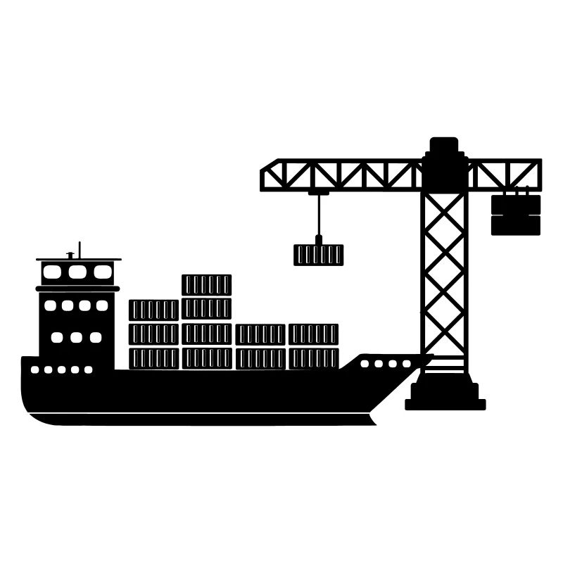 Sea container boat with crane unloading