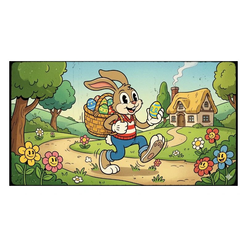Le lapin de Pâques dans le sentier fleuri