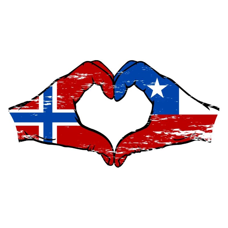 Norvège Chili drapeau mains forme de coeur utilisé