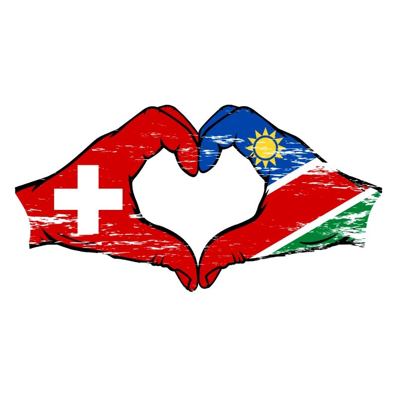 Switzerland Namibia flag hands heart shape used