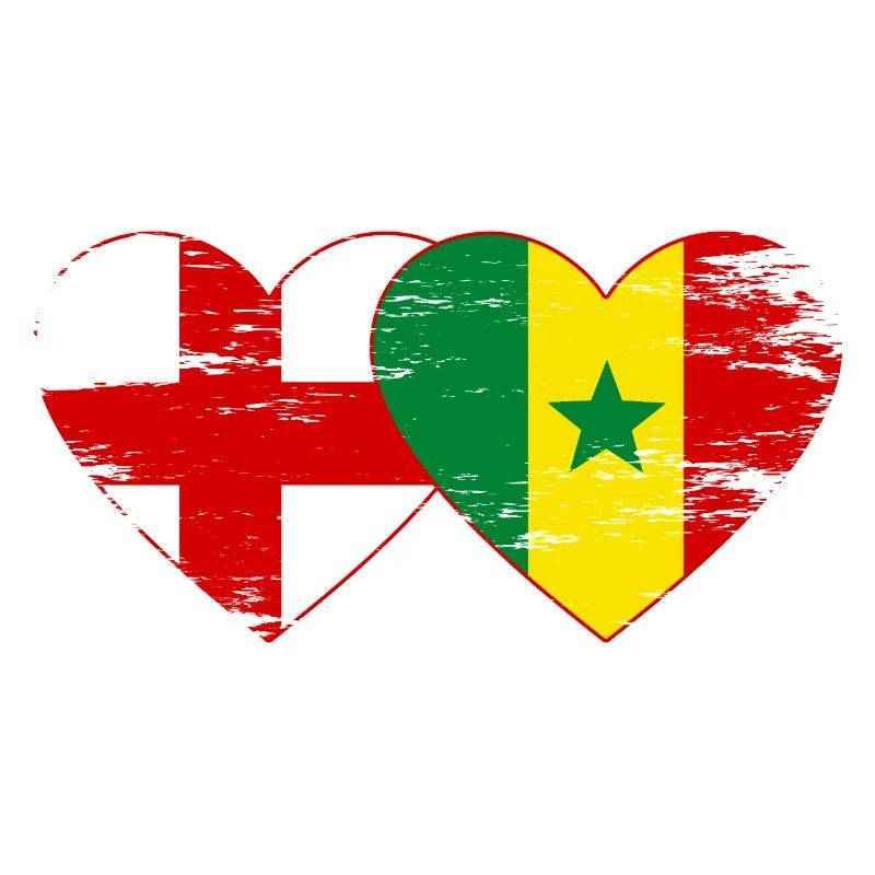 Angleterre Sénégal Drapeau Mains Coeur Forme Utilisé