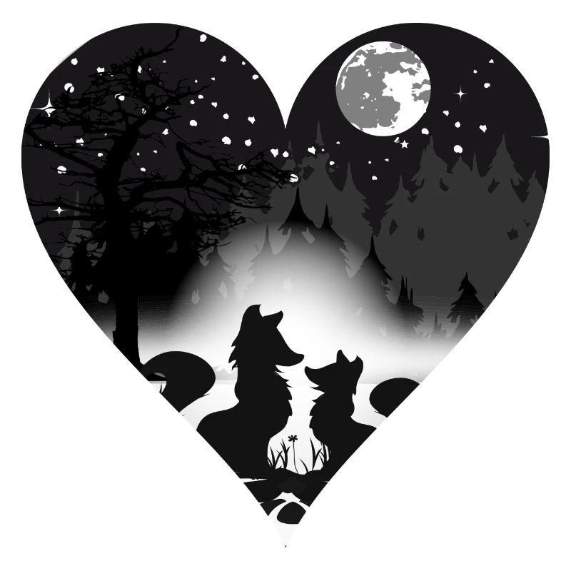 two foxes in love in the moonlight