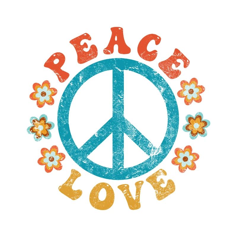 Peace & Love - Hippie Friedenszeichen mit Blumen