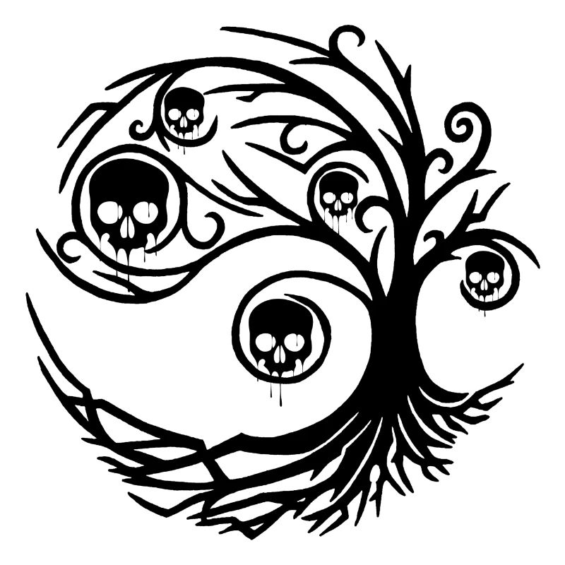 Schwarzer Baum mit Totenköpfen