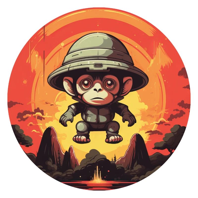 Monkey explorer meets alien at