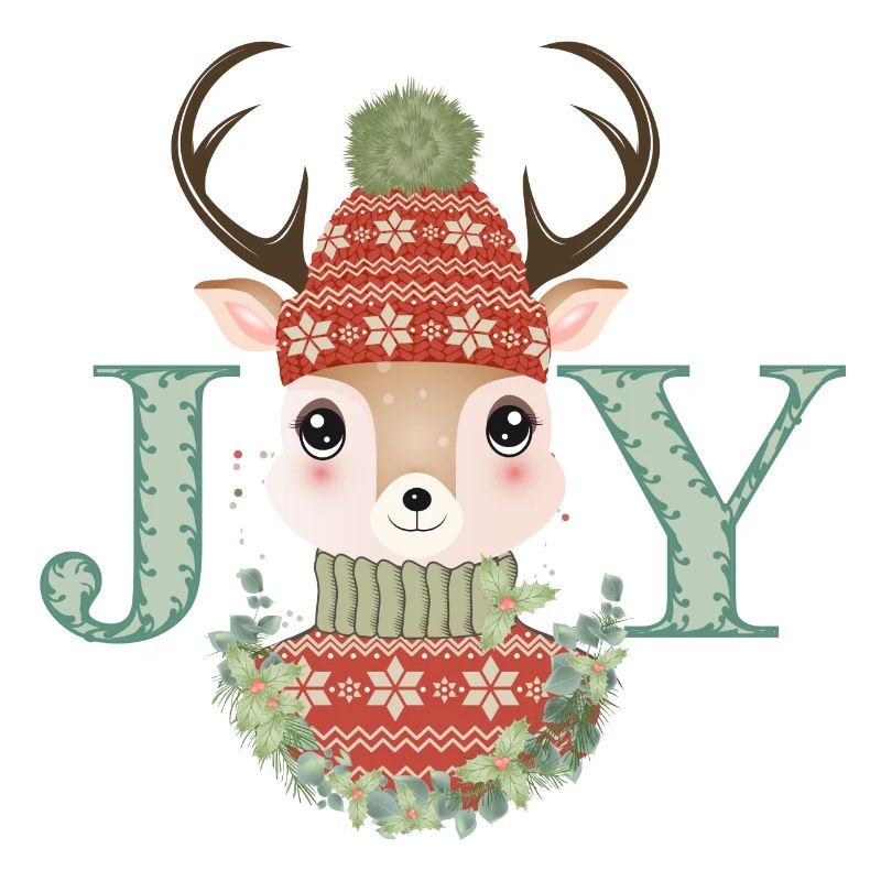 niedlicher Hirsch mit Pullover und Bommelmütze Joy
