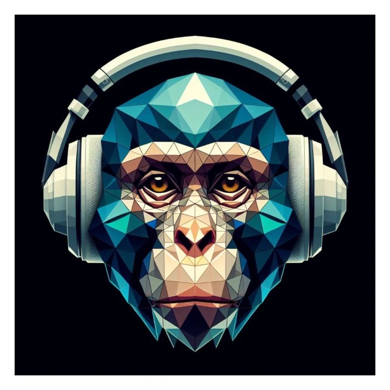 Ein Affe mit Kopfhörer im Polygon-Stil